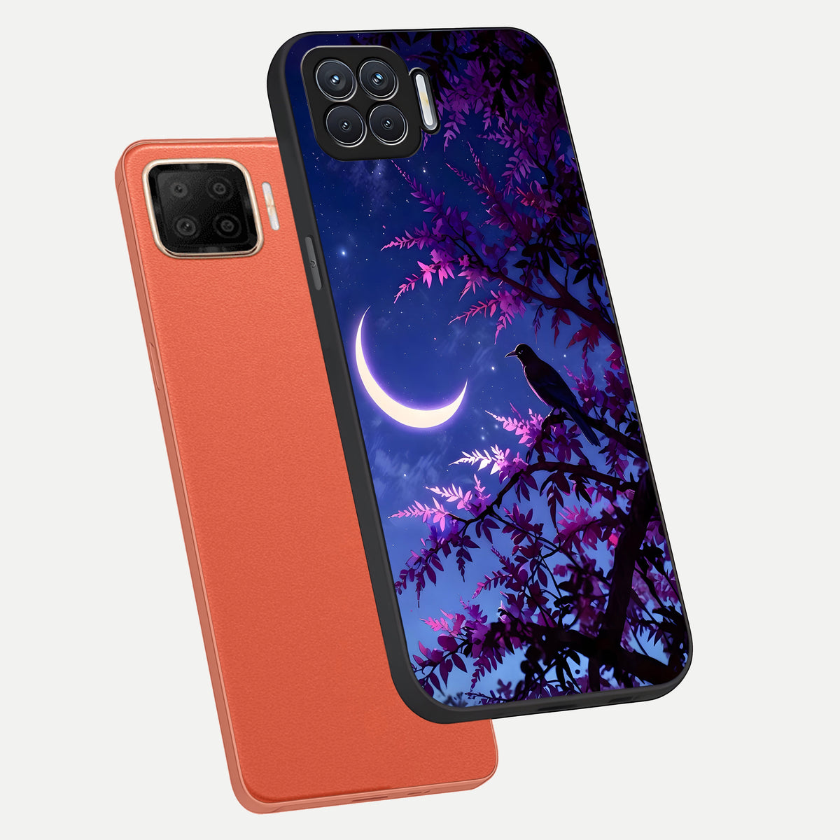  Crow And Moon Scenery phone case For Oppo F17 showing premium glass back cover with detailed artwork