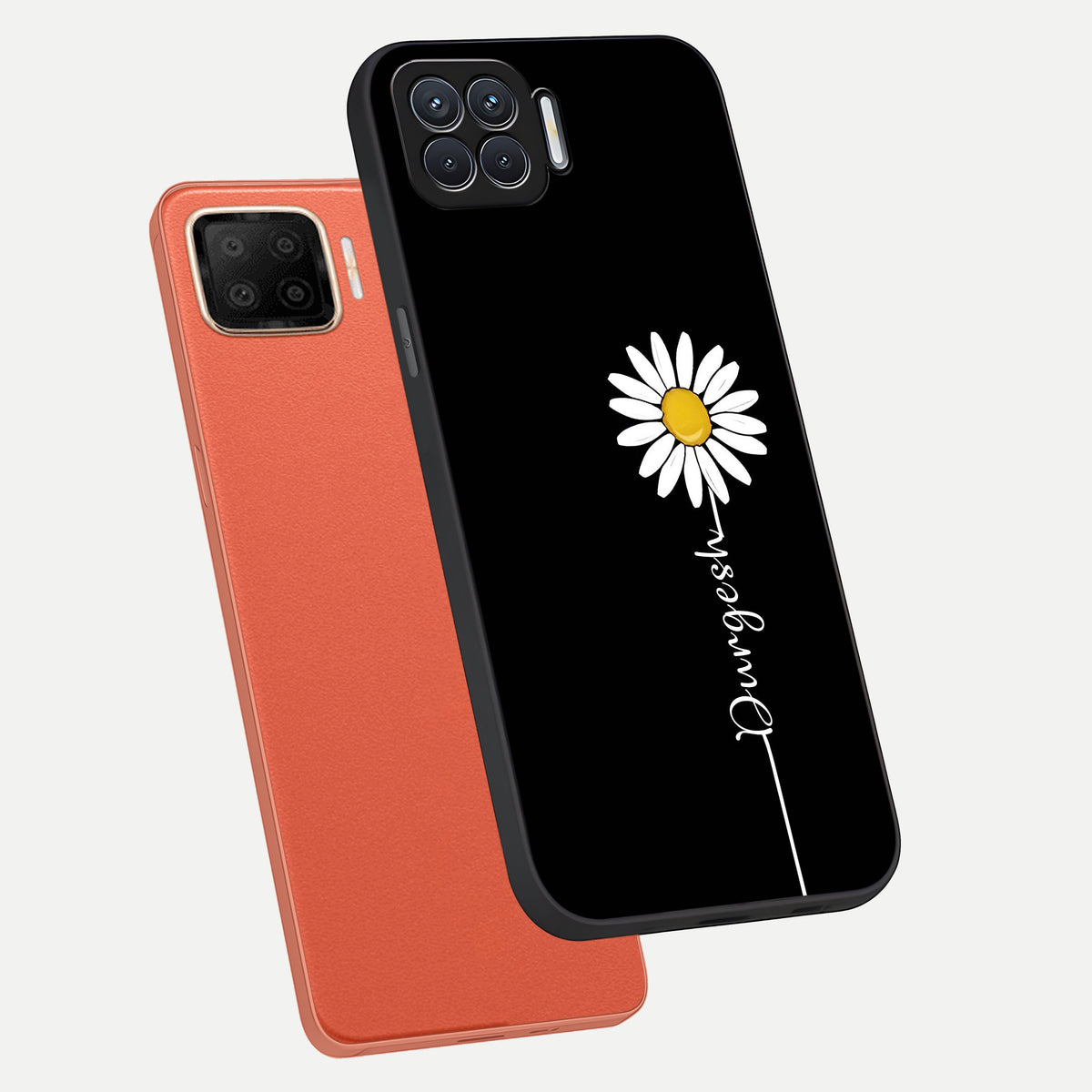  Custom Name White Flower phone case For Oppo F17 showing premium glass back cover with detailed artwork