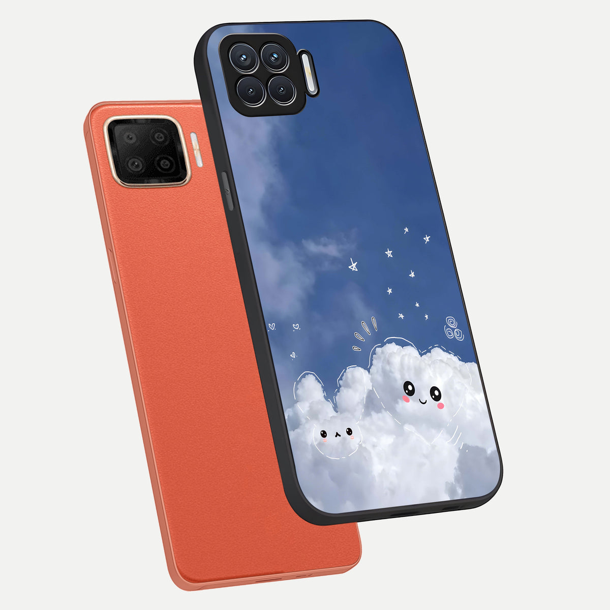  Cute Blossom Cloud phone case For Oppo F17 showing premium glass back cover with detailed artwork