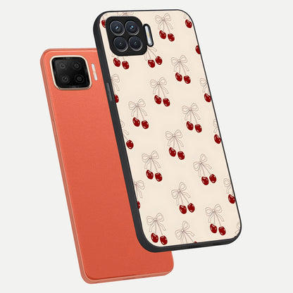  Cute Cherry Pattern phone case For Oppo F17 showing premium glass back cover with detailed artwork
