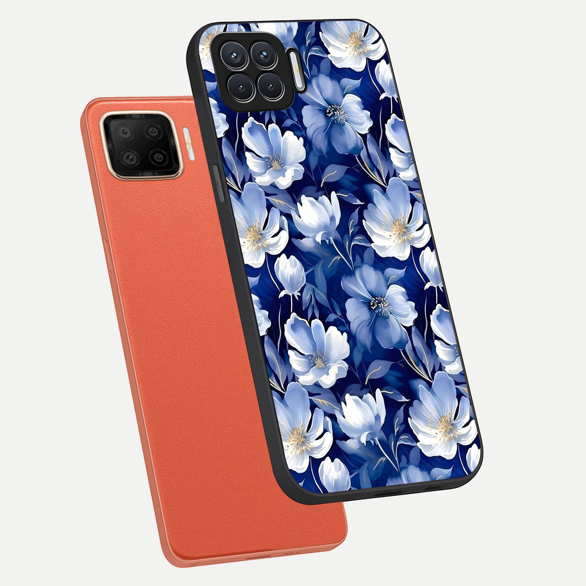  Cute Floral Patterns phone case For Oppo F17 showing premium glass back cover with detailed artwork