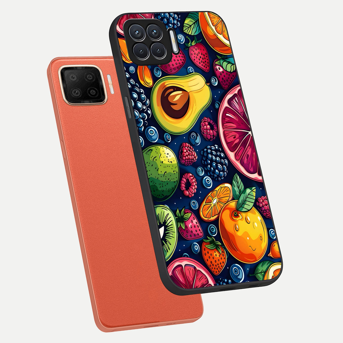  Cute Fruits Art phone case For Oppo F17 showing premium glass back cover with detailed artwork
