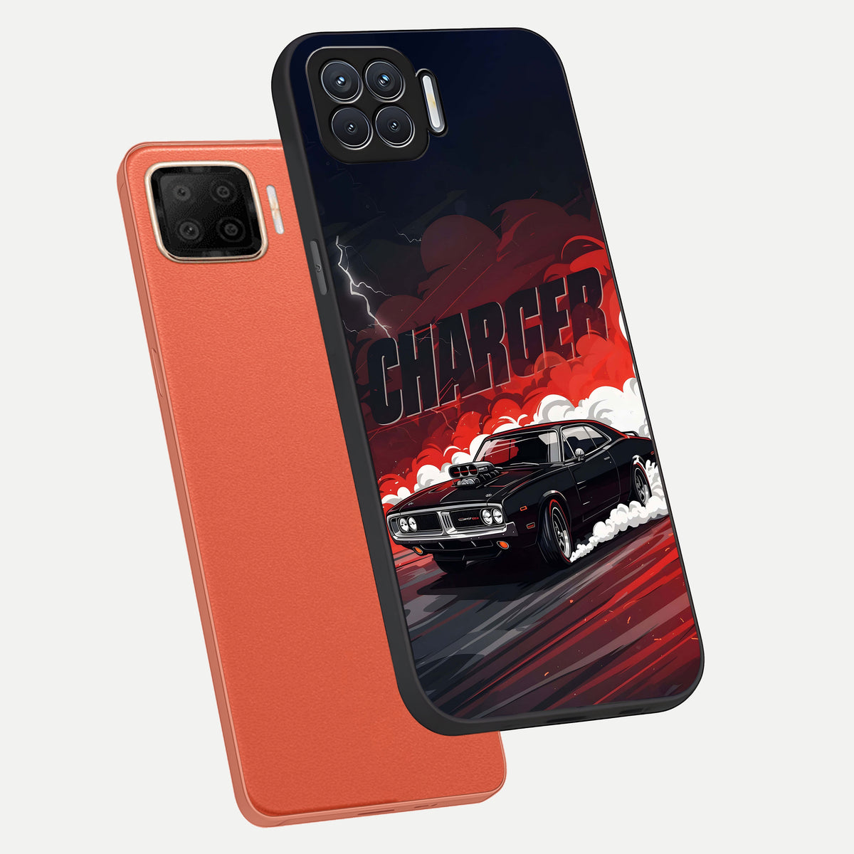  Dark Charger Fury phone case For Oppo F17 showing premium glass back cover with detailed artwork