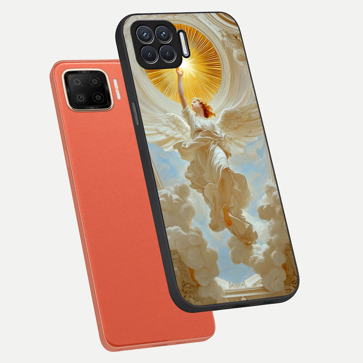  Divine Light Angel phone case For Oppo F17 showing premium glass back cover with detailed artwork