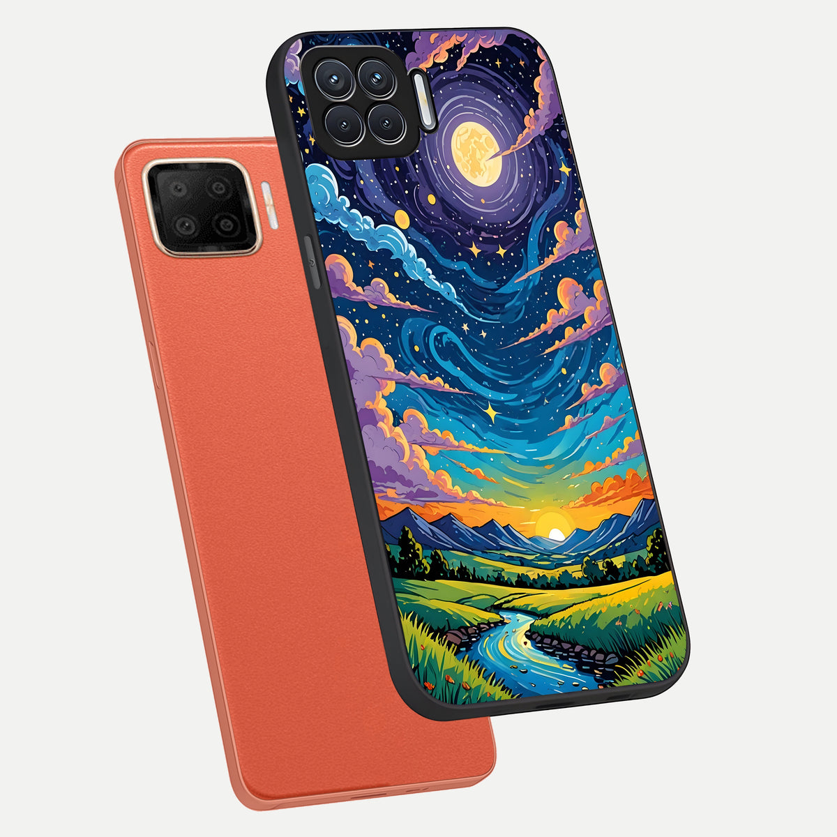  Dreamy Night Landscape phone case For Oppo F17 showing premium glass back cover with detailed artwork