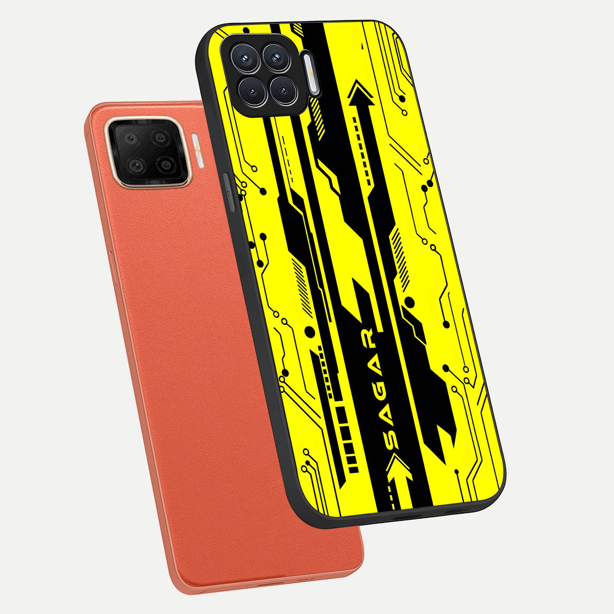  Electric Pulse CYBERPUNK Custom Name phone case For Oppo F17 showing premium glass back cover with detailed artwork