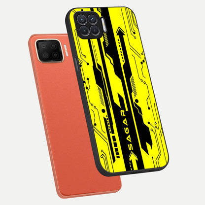  Electric Pulse CYBERPUNK Custom Name phone case For Oppo F17 showing premium glass back cover with detailed artwork