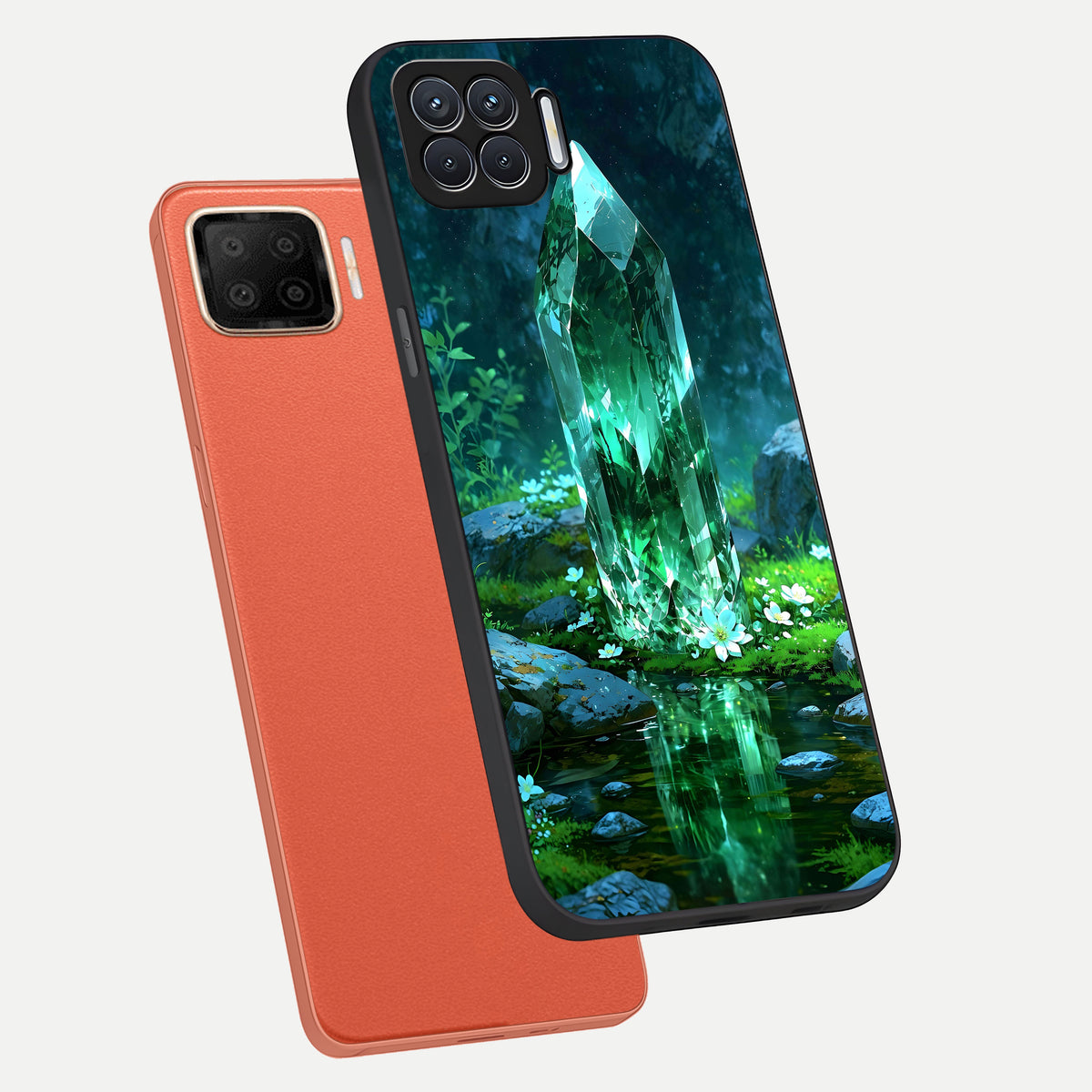  Emerald Light Crystal phone case For Oppo F17 showing premium glass back cover with detailed artwork