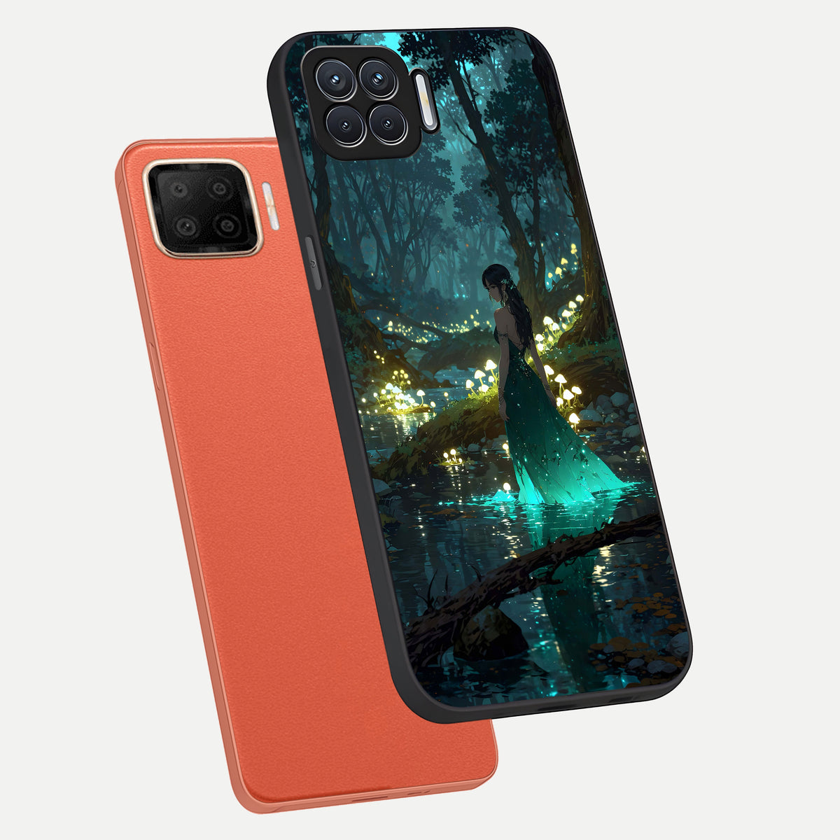  Enchanted Forest Glow phone case For Oppo F17 showing premium glass back cover with detailed artwork