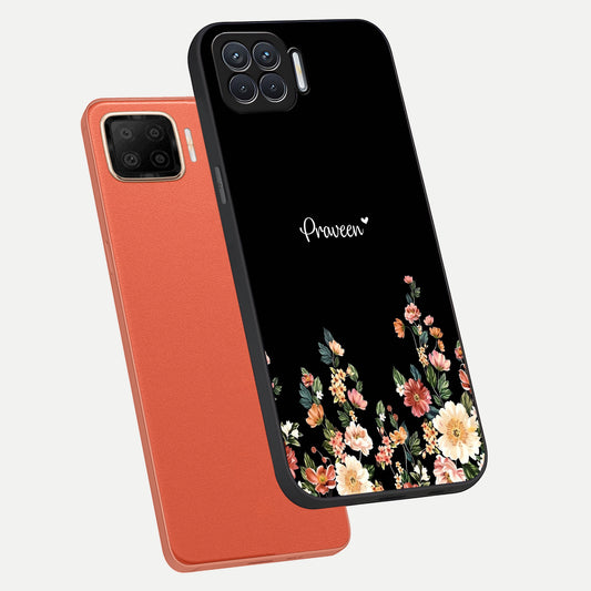  Floral Design Personalized Custom Name phone case For Oppo F17 showing premium glass back cover with detailed artwork