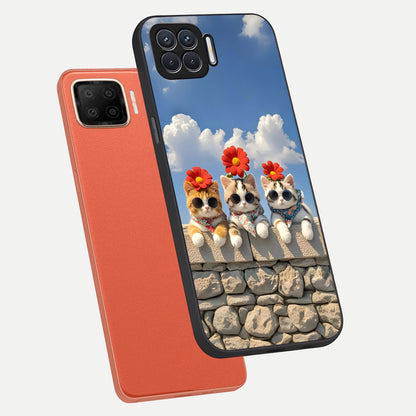  Floral Kitty Squad phone case For Oppo F17 showing premium glass back cover with detailed artwork