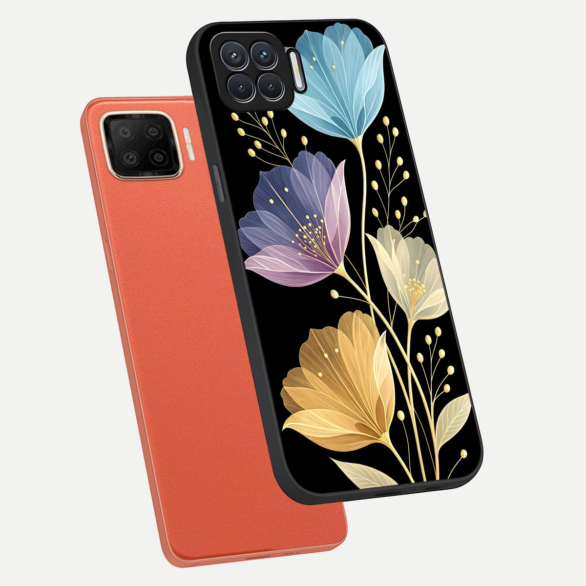  Flower Bloom Glow phone case For Oppo F17 showing premium glass back cover with detailed artwork
