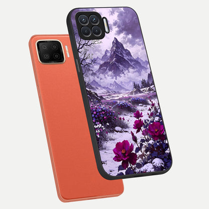  Flower Mountain View phone case For Oppo F17 showing premium glass back cover with detailed artwork