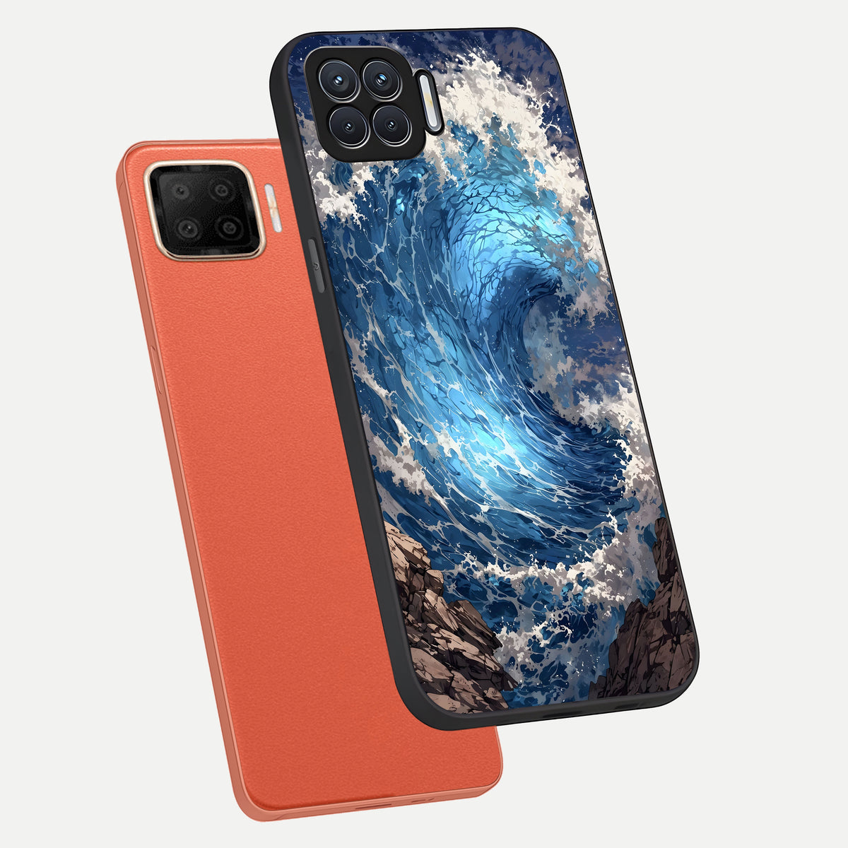  Giant Ocean Wave phone case For Oppo F17 showing premium glass back cover with detailed artwork