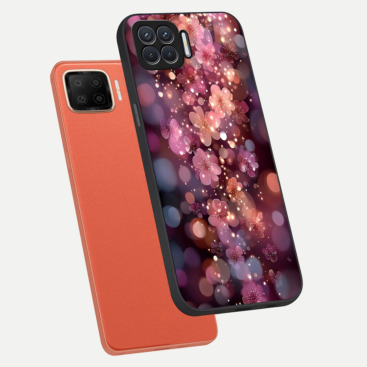  Glowing Petal Bliss phone case For Oppo F17 showing premium glass back cover with detailed artwork