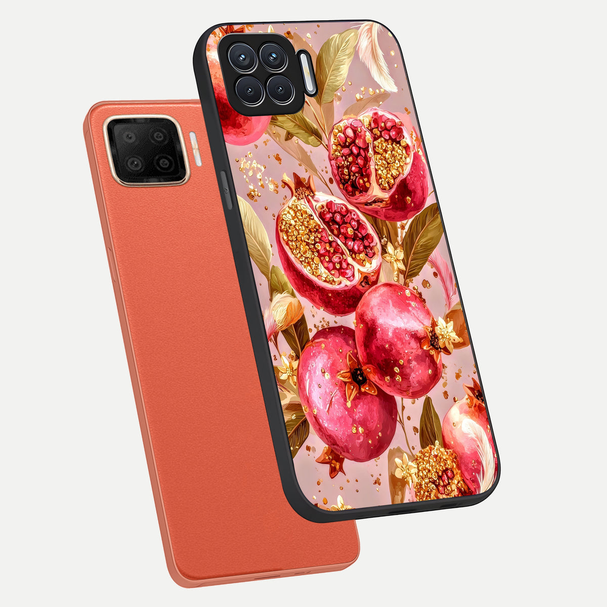  Golden Bloom Glow phone case For Oppo F17 showing premium glass back cover with detailed artwork