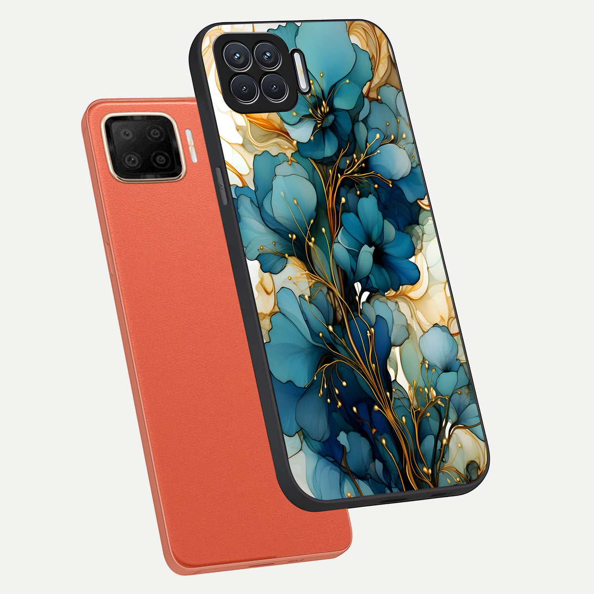  Golden Bloom Symphony phone case For Oppo F17 showing premium glass back cover with detailed artwork