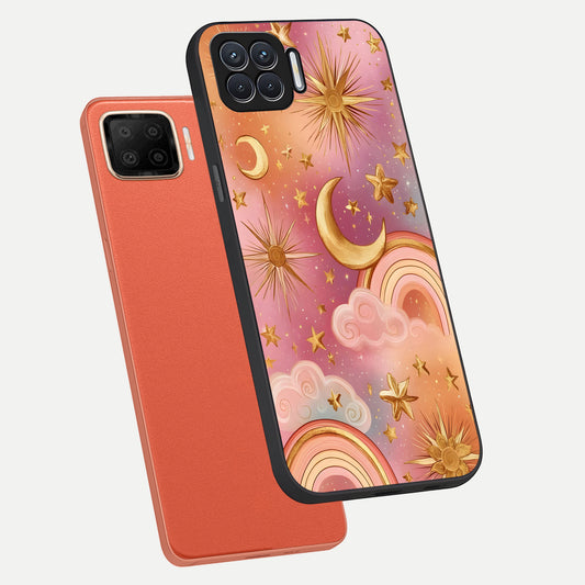  Golden Celestial Dreams phone case For Oppo F17 showing premium glass back cover with detailed artwork