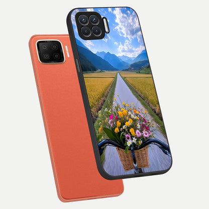  Golden Field Journey phone case For Oppo F17 showing premium glass back cover with detailed artwork