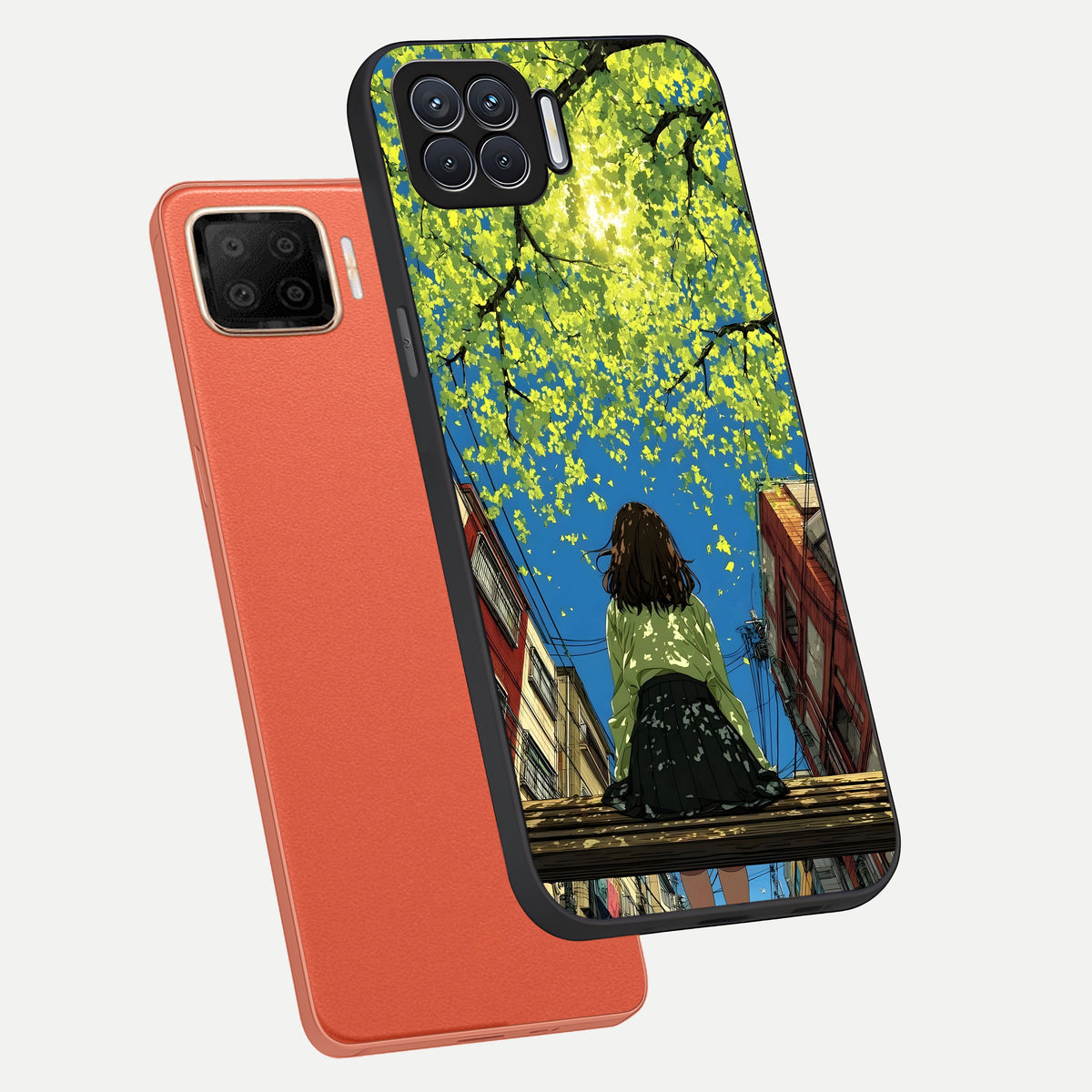 Golden Leaves Glow phone case For Oppo F17 showing premium glass back cover with detailed artwork