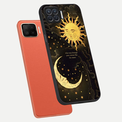  Golden Lunar Love phone case For Oppo F17 showing premium glass back cover with detailed artwork