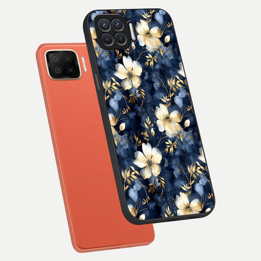  Golden Midnight Bloom phone case For Oppo F17 showing premium glass back cover with detailed artwork