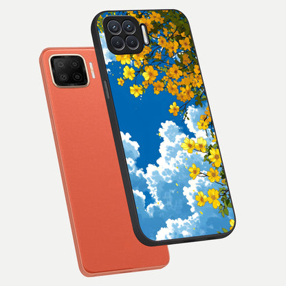 Golden Petal Sky phone case For Oppo F17 showing premium glass back cover with detailed artwork