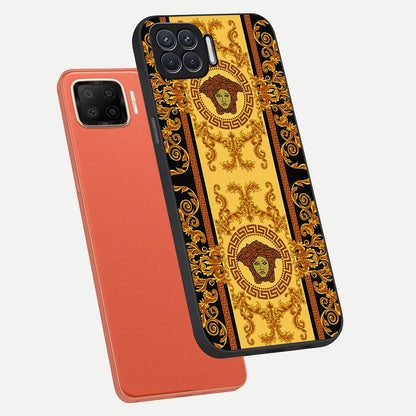  Golden Royal Heritage phone case For Oppo F17 showing premium glass back cover with detailed artwork