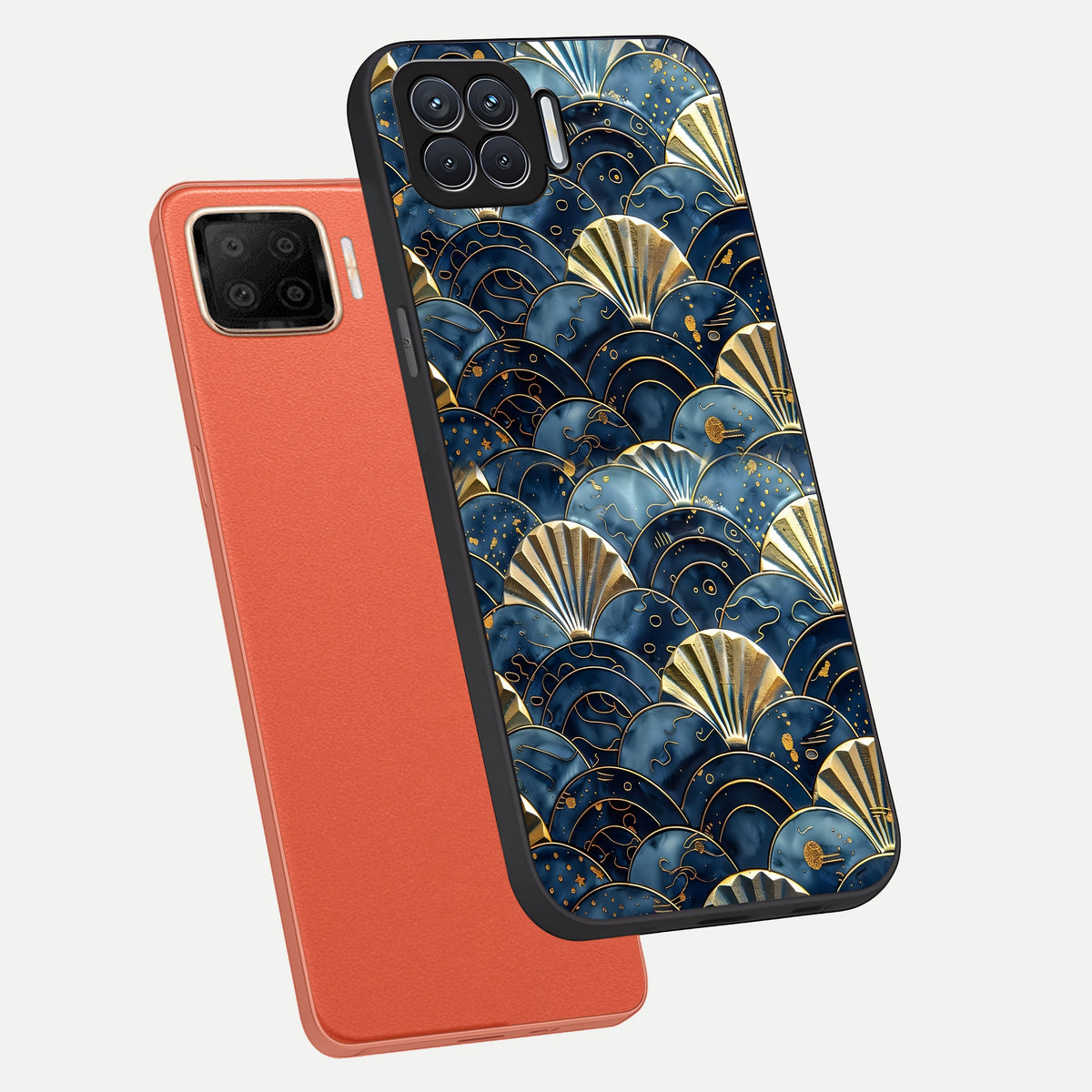  Golden Wave Luxe phone case For Oppo F17 showing premium glass back cover with detailed artwork