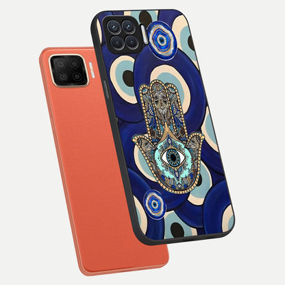  Hamsa Divine Guard phone case For Oppo F17 showing premium glass back cover with detailed artwork