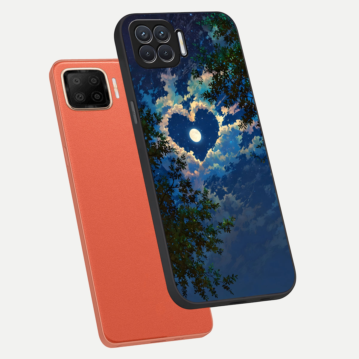  Heart With Moon Sky phone case For Oppo F17 showing premium glass back cover with detailed artwork