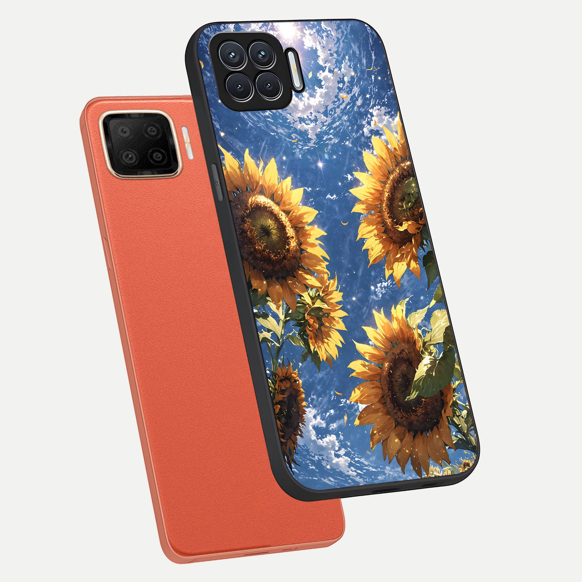  Heavenly Sunflower Rise phone case For Oppo F17 showing premium glass back cover with detailed artwork