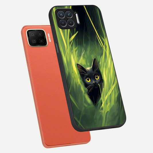  Hidden Cat Whisper phone case For Oppo F17 showing premium glass back cover with detailed artwork