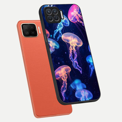  Jellyfish Pattern phone case For Oppo F17 showing premium glass back cover with detailed artwork