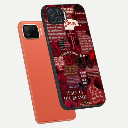  Jesus Love Heals phone case For Oppo F17 showing premium glass back cover with detailed artwork