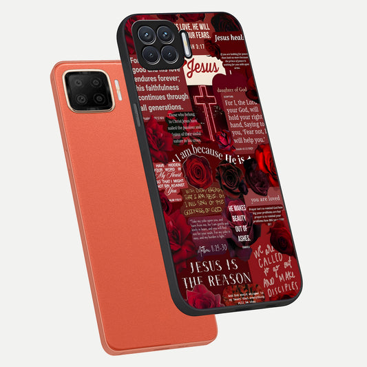  Jesus Love Heals phone case For Oppo F17 showing premium glass back cover with detailed artwork