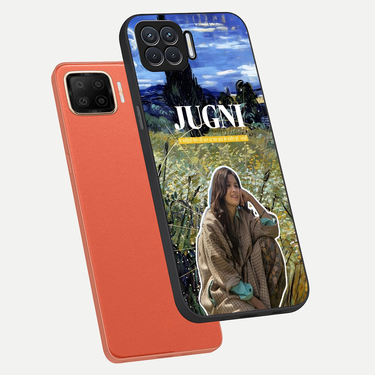  Jugni Soul Vibes phone case For Oppo F17 showing premium glass back cover with detailed artwork