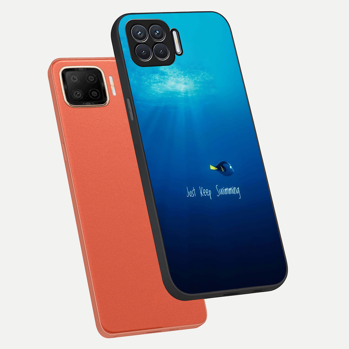  Just Keep Swimming phone case For Oppo F17 showing premium glass back cover with detailed artwork