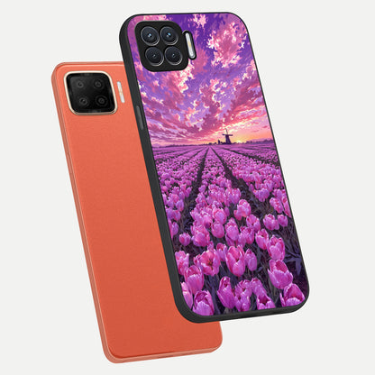  Lavender Dream Skies phone case For Oppo F17 showing premium glass back cover with detailed artwork