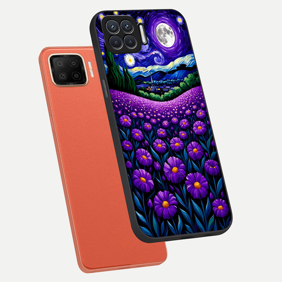  Lavender Moon Field phone case For Oppo F17 showing premium glass back cover with detailed artwork