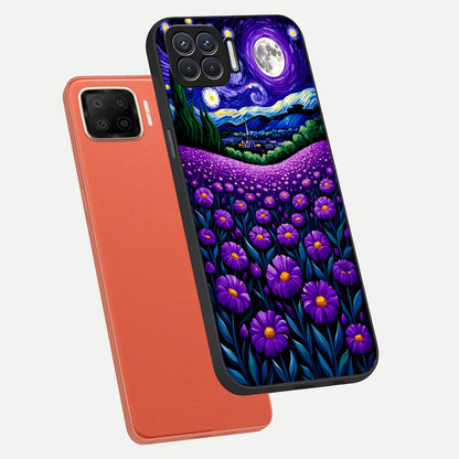  Lavender Moon Field phone case For Oppo F17 showing premium glass back cover with detailed artwork