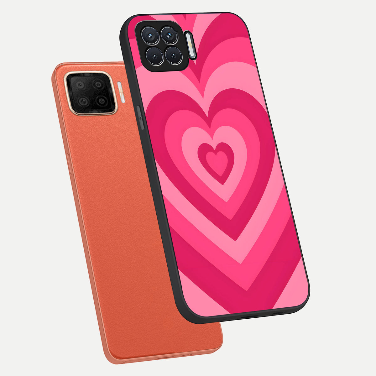  Layered Love Hearts phone case For Oppo F17 showing premium glass back cover with detailed artwork