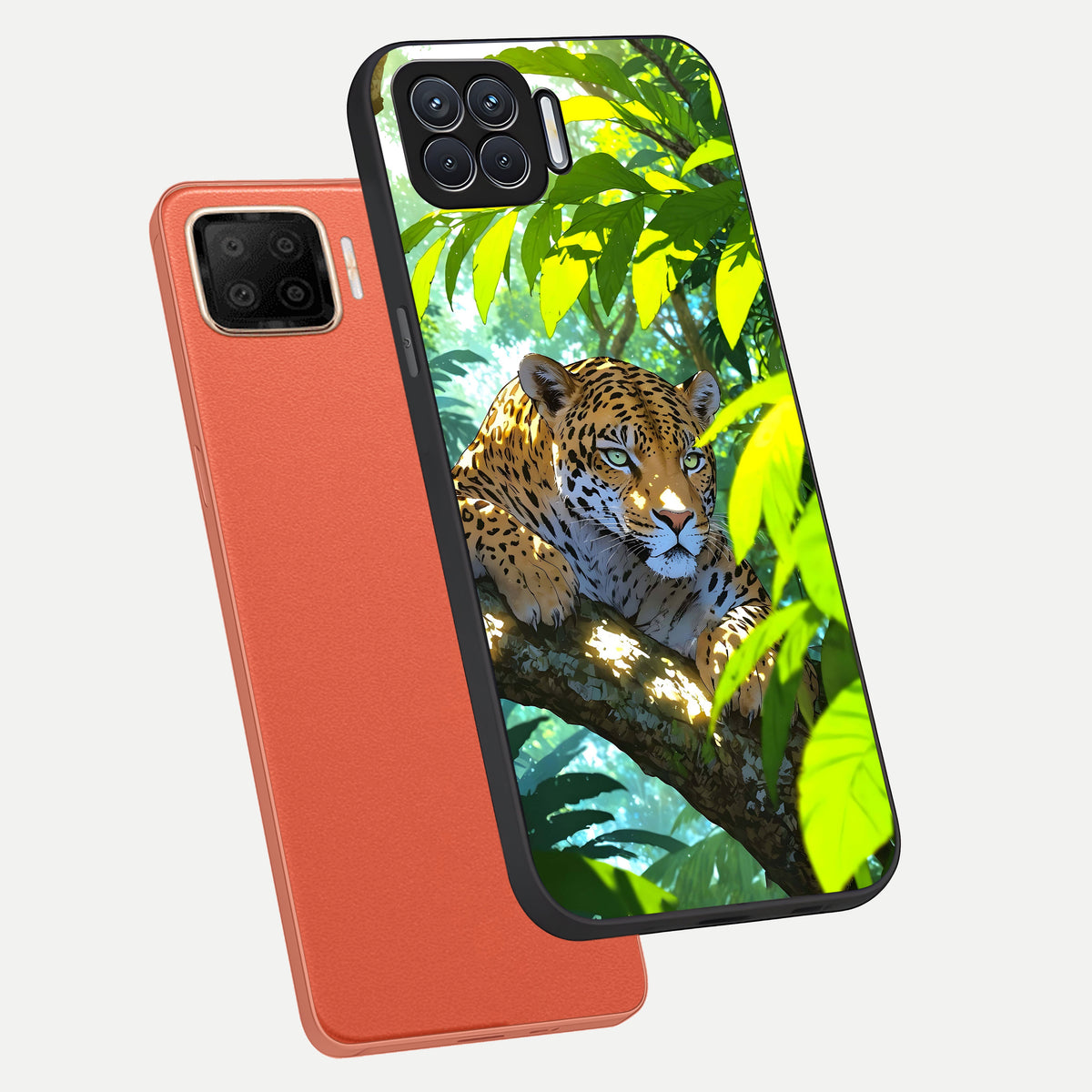 Leopard in Jungle phone case For Oppo F17 showing premium glass back cover with detailed artwork