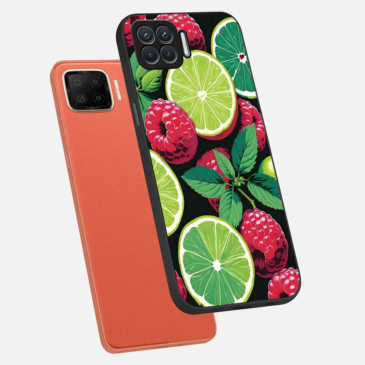  Lime and Raspberry Pattern phone case For Oppo F17 showing premium glass back cover with detailed artwork