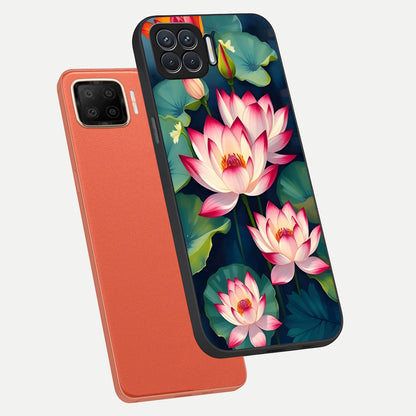 Lotus Dream Serenity phone case For Oppo F17 showing premium glass back cover with detailed artwork