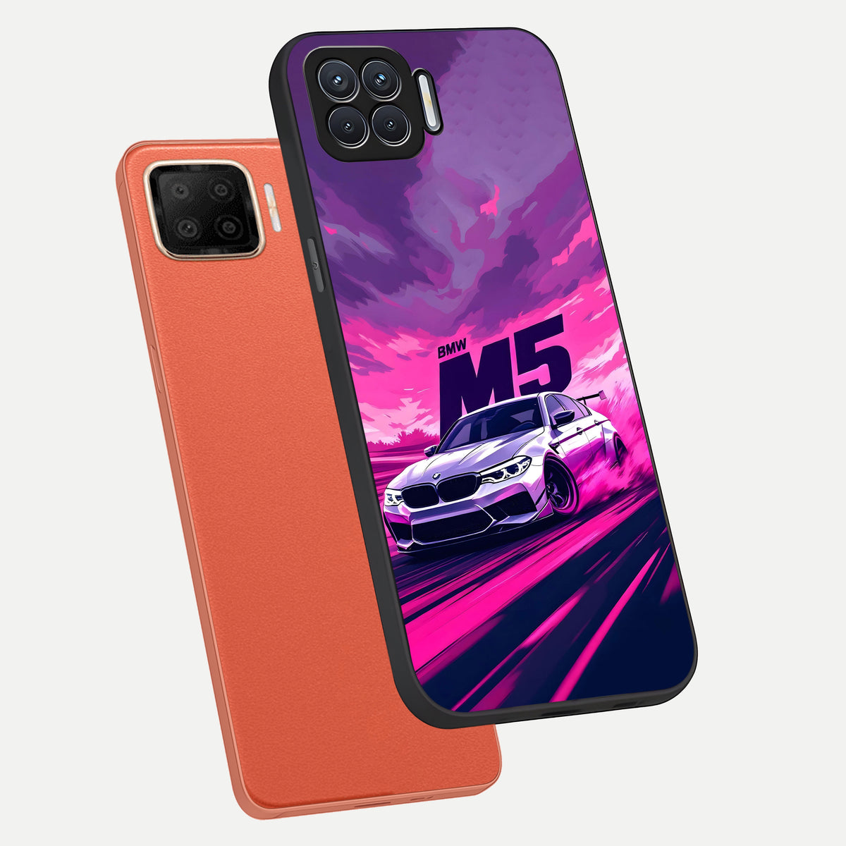  MS Neon Car phone case For Oppo F17 showing premium glass back cover with detailed artwork