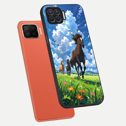  Majestic Horses Galloping phone case For Oppo F17 showing premium glass back cover with detailed artwork