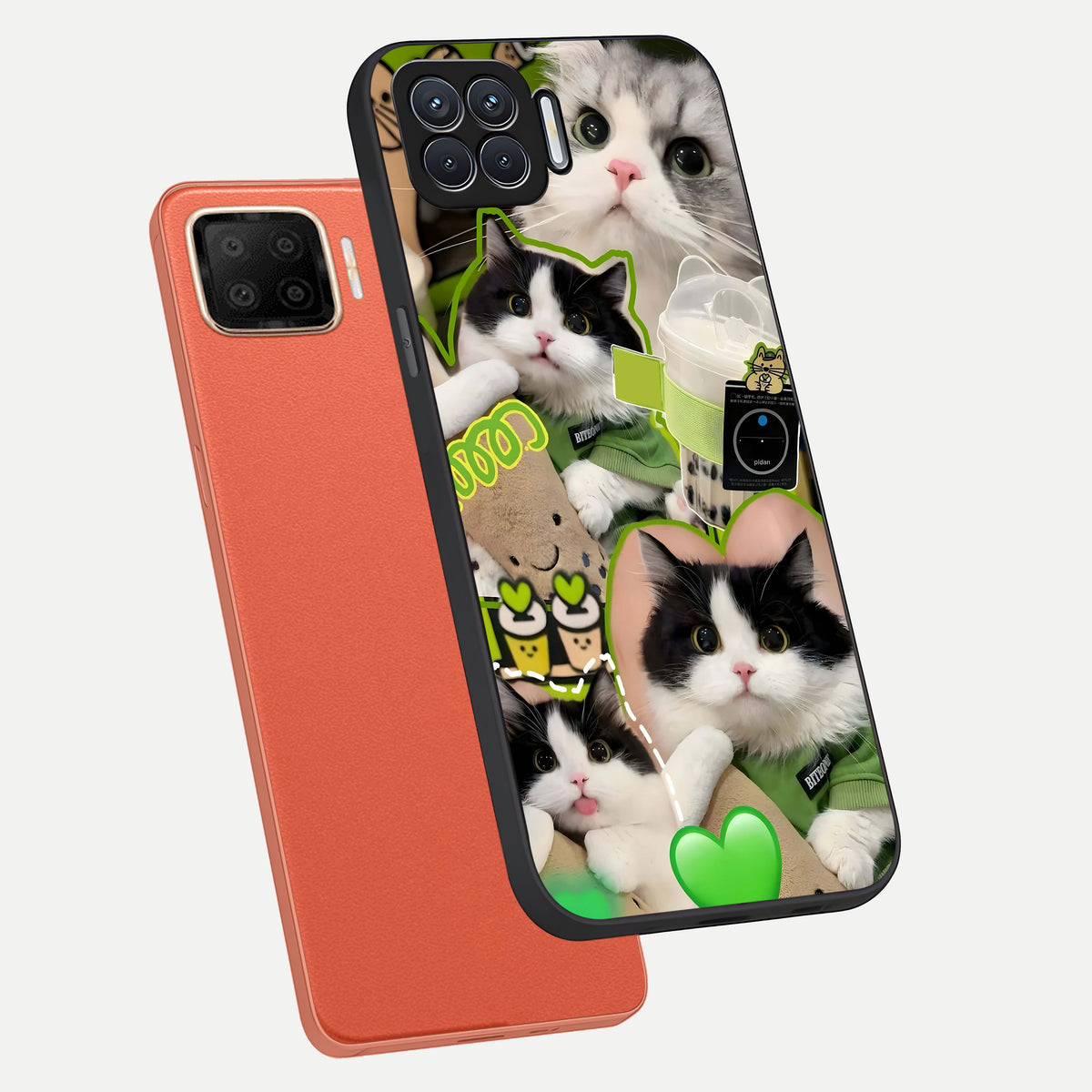  Matcha Cats Mood phone case For Oppo F17 showing premium glass back cover with detailed artwork