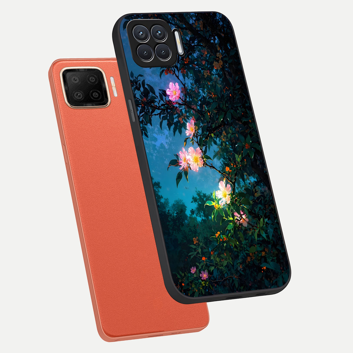  Midnight Bloom Glow phone case For Oppo F17 showing premium glass back cover with detailed artwork