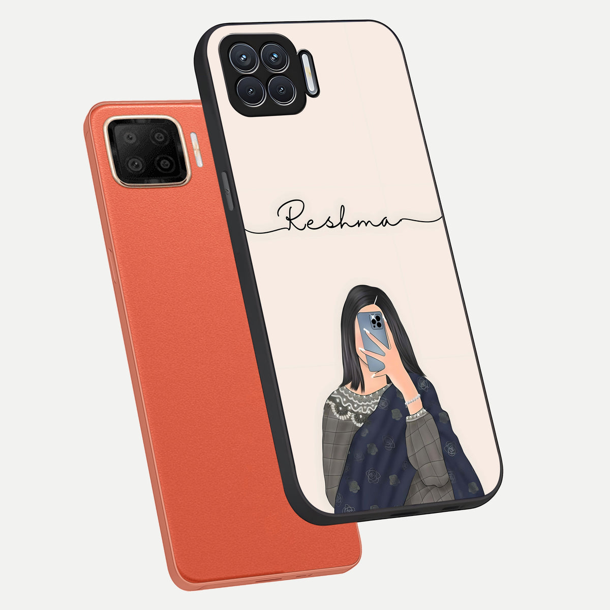  Mirror Mood Muse With Custom Name phone case For Oppo F17 showing premium glass back cover with detailed artwork